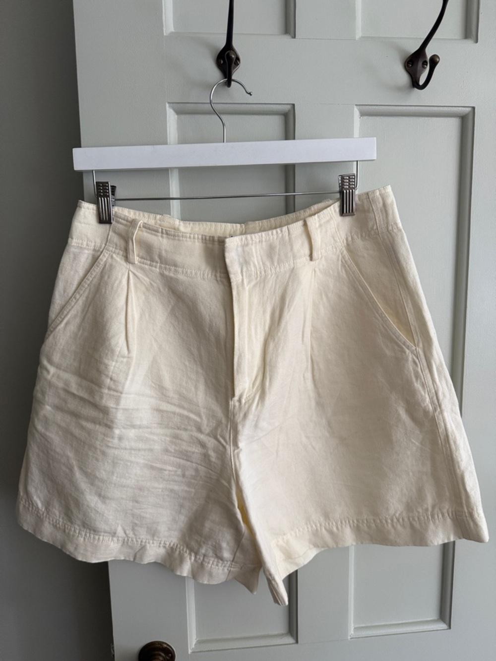 Apiece Apart Cream High-Waist Linen Shorts